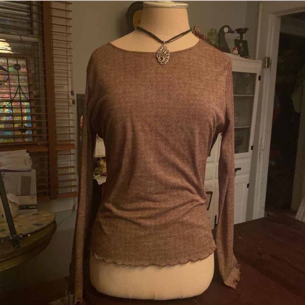 Liz Claiborne Brown vintage Fitted Long Sleeve Blouse